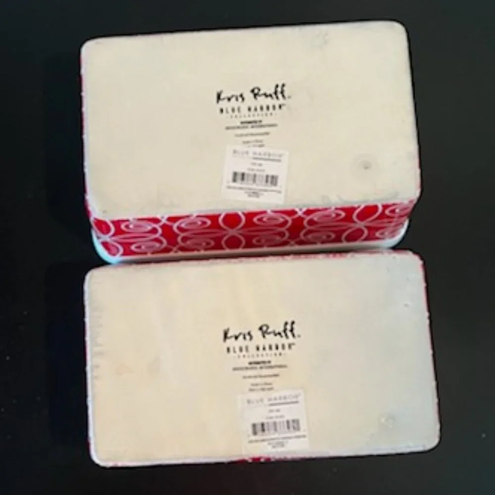 2  Kris Ruff Stoneware Loaf Pans ~ Blue Harbor Collection ~ Red with White
